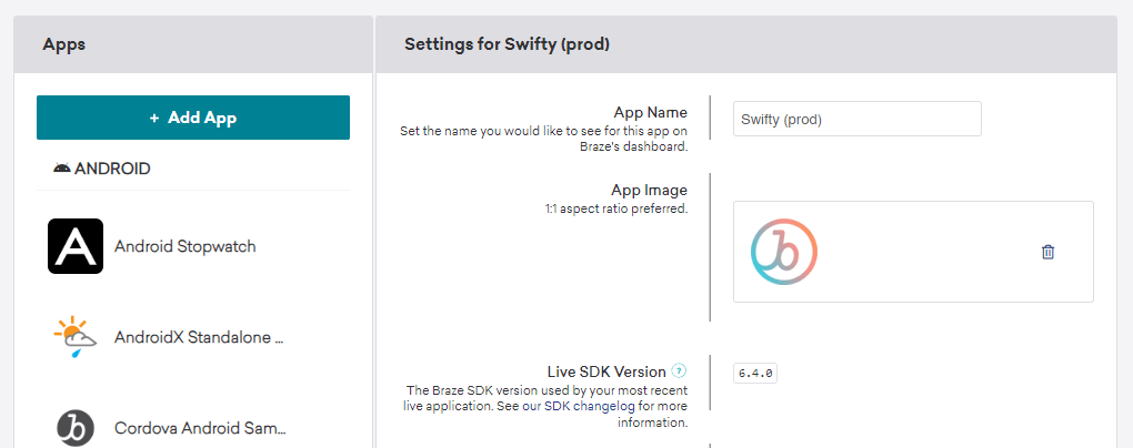 워크스페이스에 Swifty라는 앱이 있습니다. 라이브 SDK 버전은 6.6.0입니다.