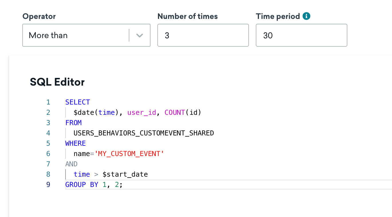 증분 SQL 세그먼트 확장 예제를 보여주는 SQL 편집기.