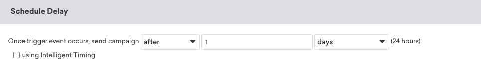 트리거 이벤트 발생 후 하루 후에 캠페인을 보내도록 설정한 일정 지연입니다.